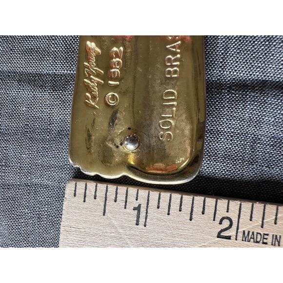 Vintage Kathy young Belt signed solid brass Buckle abstract art Red Snake Skin M - Picture 6 of 16